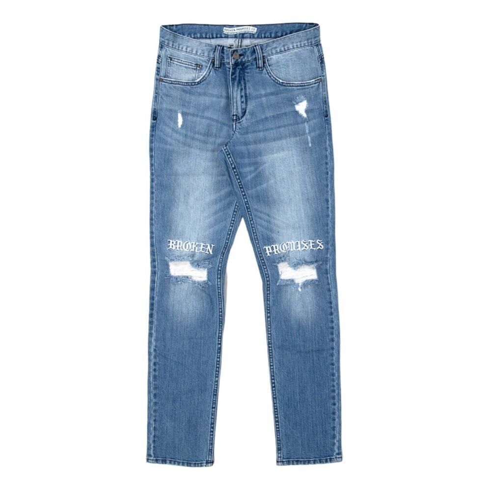 Broken Promises Denim Blue Jeans Stitch & Rip Cobra Snake SZ 29